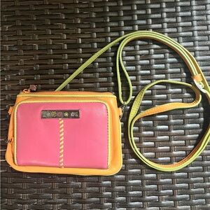 Brighton Leather Wallet Organizer Crossbody Handbag Whimsy sherbet Colors